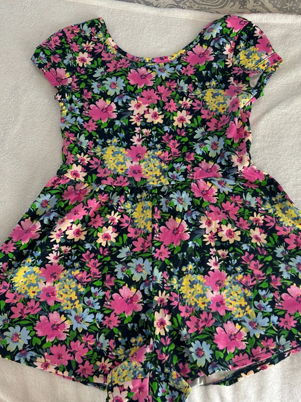 GAP Navy Floral Girls One-Piece Bodysuit with Pink & Yellow Flowers